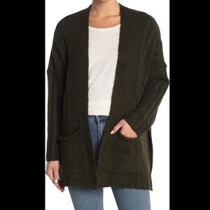 Olive Green Textured Cardigan Sweater